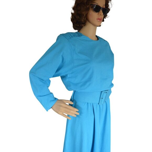Vintage 80s Paquette Too! Bright Blue Belted Dress Womens Modern Size Medium - Picture 4 of 9